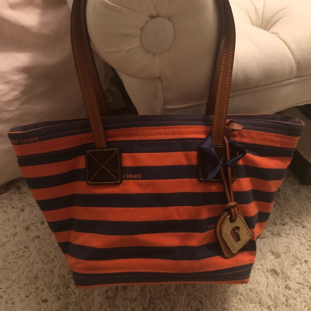 Dooney & Bourke Navy Blue and Orange Striped Tote